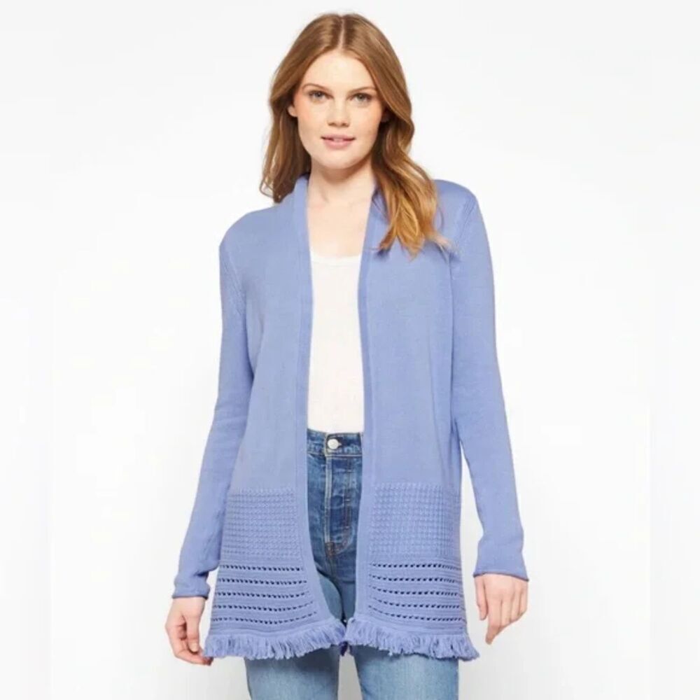 Lilly Pulitzer "Noble" Periwinkle Purple Fringe 100% Cotton Cardigan size Small